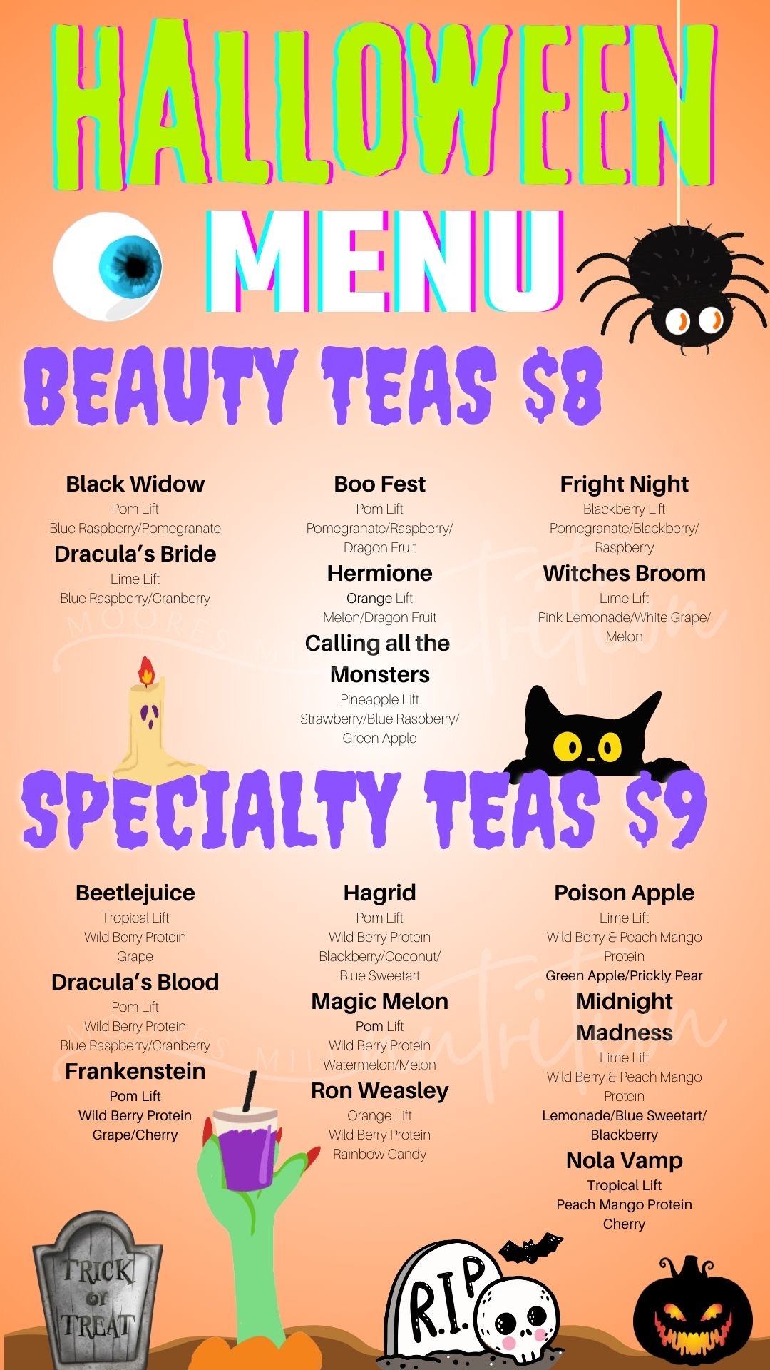 Menu Moores Mill Nutrition Loaded Teas, Shakes and More!