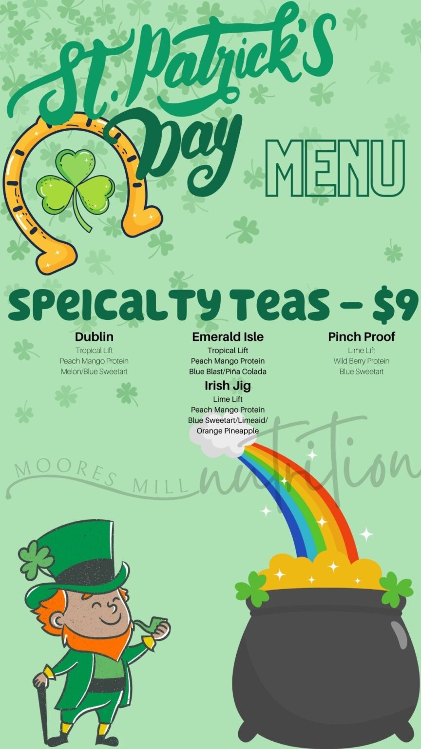 Menu Moores Mill Nutrition Loaded Teas, Shakes and More!