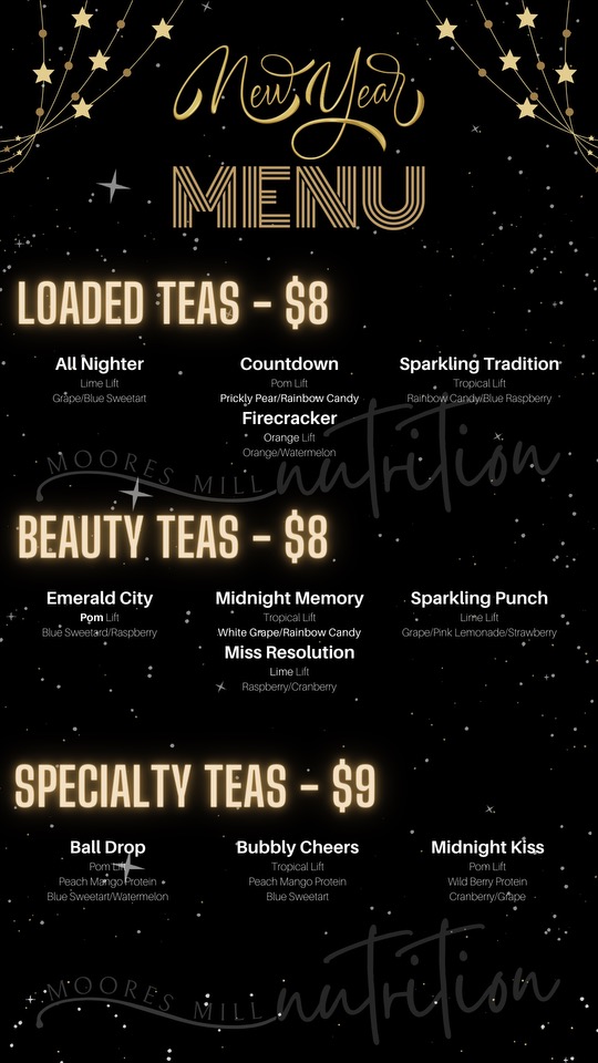 Menu Moores Mill Nutrition Loaded Teas, Shakes and More!